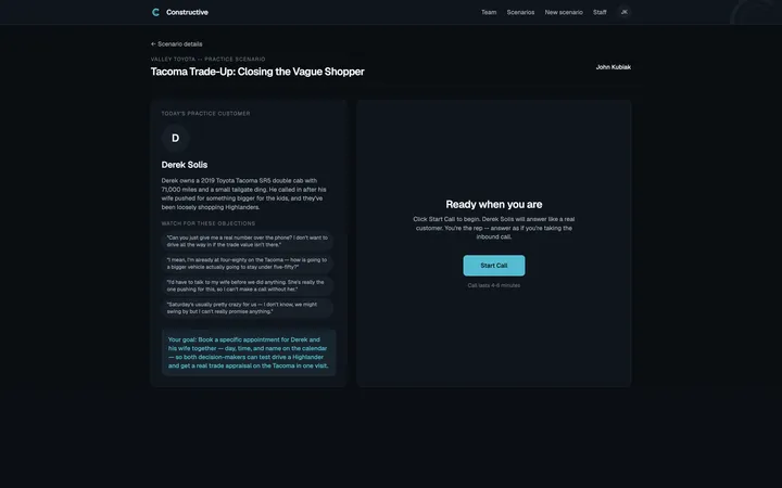 Constructive practice scenario screen